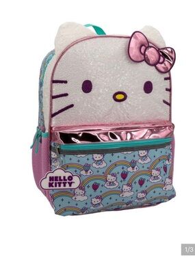 Hello Kitty Glitter Face Backpack - Pink, White, Teal
